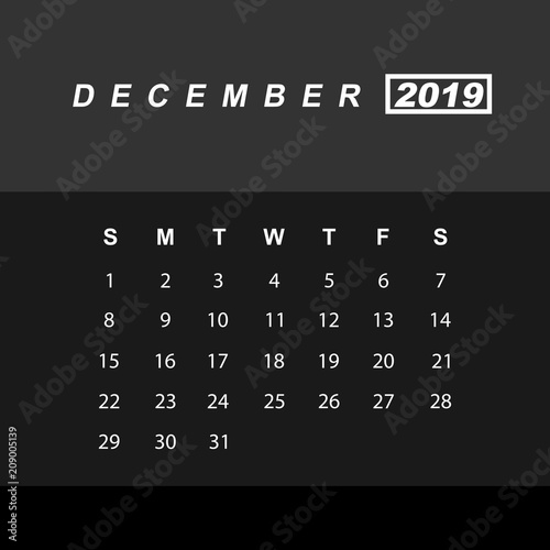 Template of calendar for December 2019