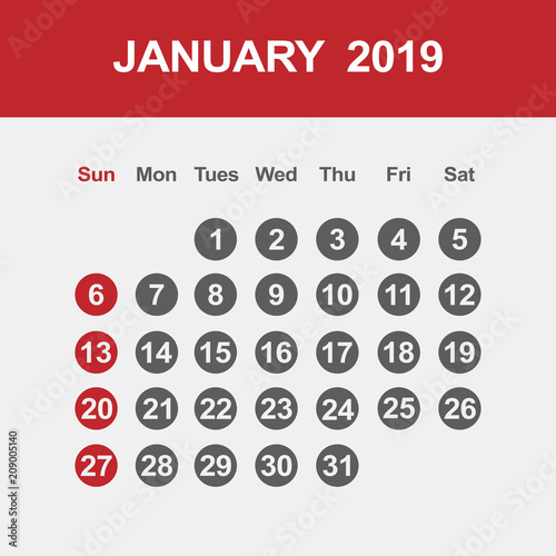 Template of calendar for January 2019