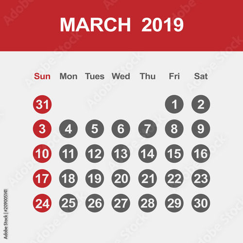 Template of calendar for March 2019