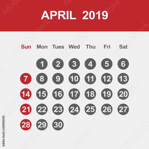 Template of calendar for April 2019