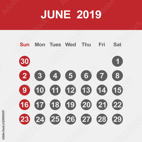 Template of calendar for June 2019