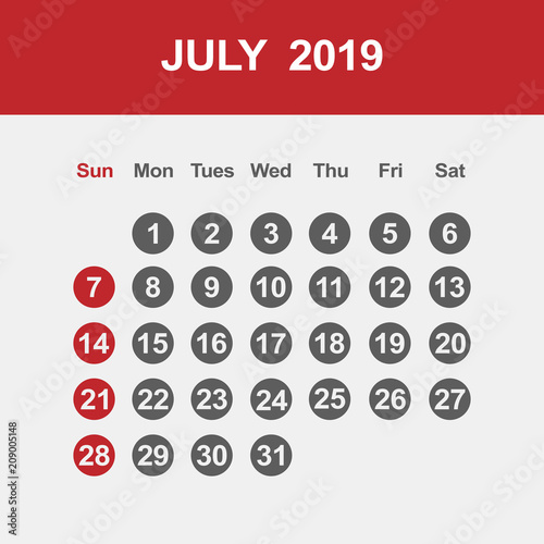 Template of calendar for July 2019