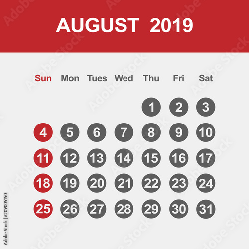 Template of calendar for August 2019