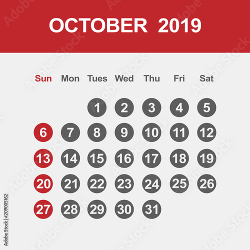 Template of calendar for October 2019