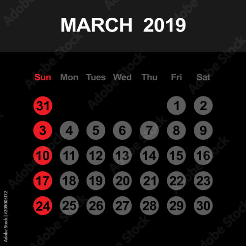 Template of calendar for March 2019
