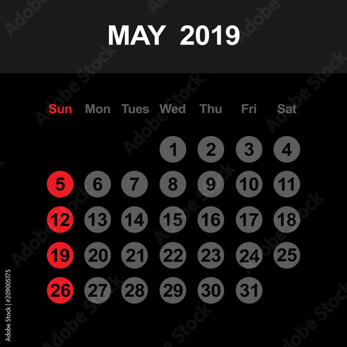 Template of calendar for May 2019