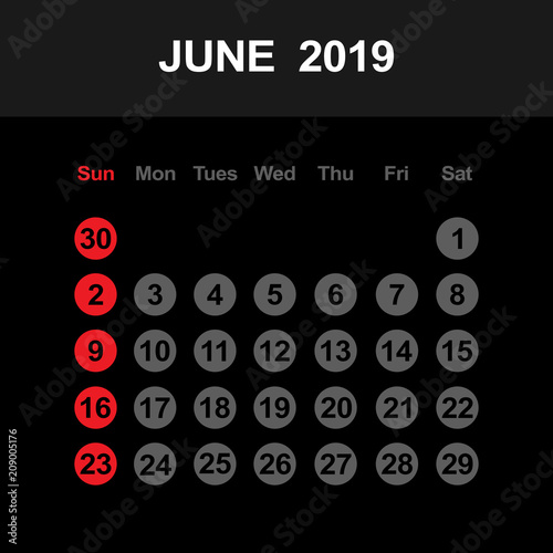 Template of calendar for June 2019
