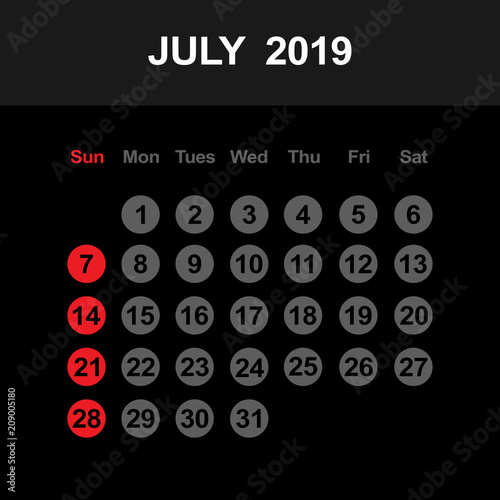 Template of calendar for July 2019