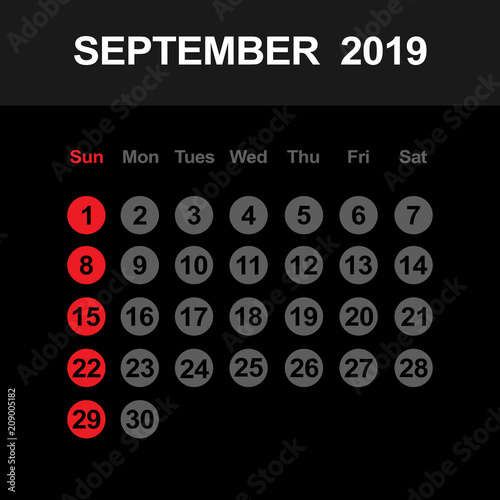 Template of calendar for September 2019