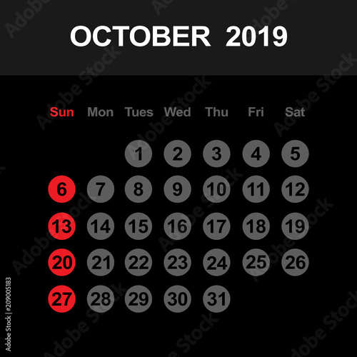 Template of calendar for October 2019