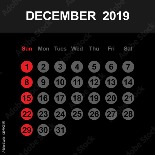 Template of calendar for December 2019