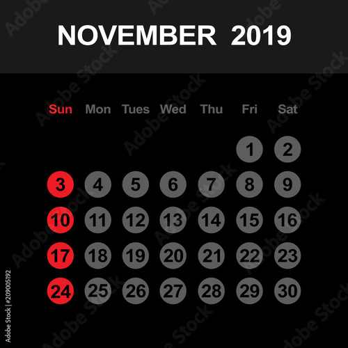 Template of calendar for November 2019