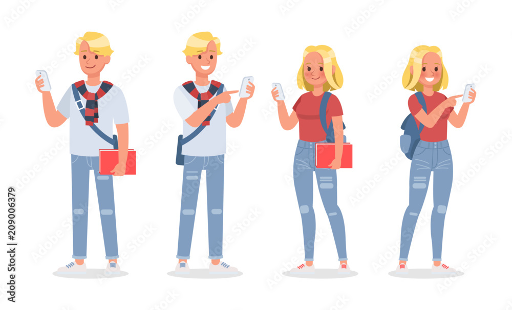 Obraz premium Vector set of students young man and young woman character design. no3