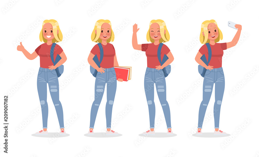 Obraz premium Vector set of students young woman character design. no3
