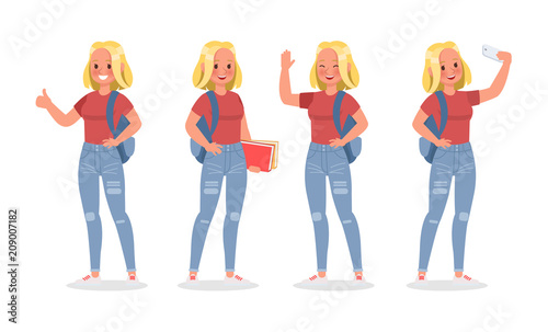 Vector set of students young woman character design. no3