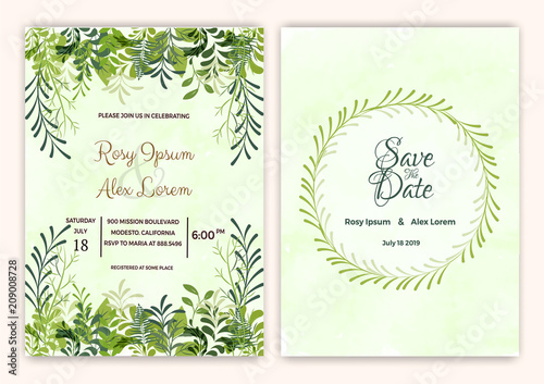 Wedding card with beautiful hand drawn watercolor background Includes Invintation.