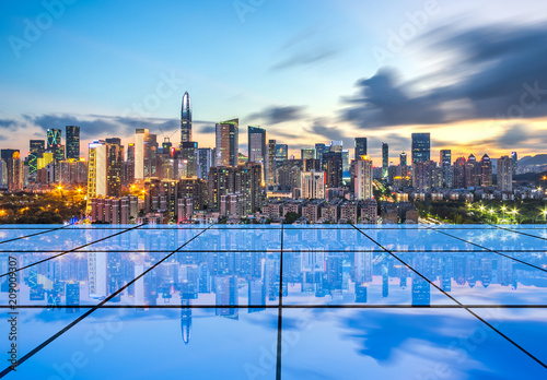 Photography The concept of city scenery and data network in Shenzhen