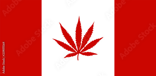 Vector image of marijuana leaf in a Canadian flag. Celebrating 2018 legalisation.