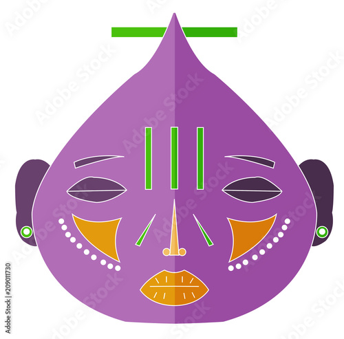 Colored african ethnic mask in violet and yellow colors. Vector.