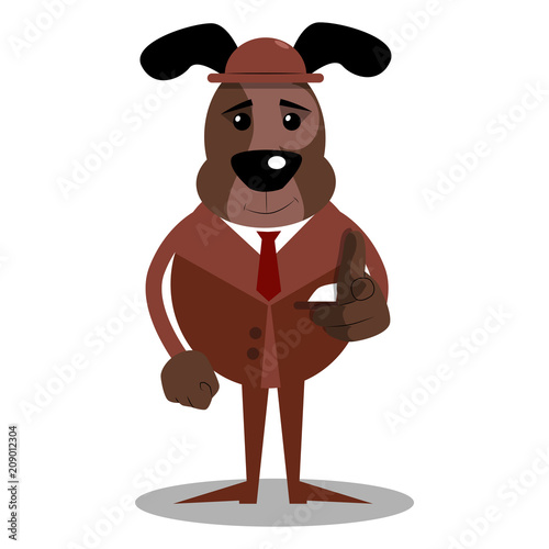Cartoon illustrated dog pointing at the viewer with his hand.