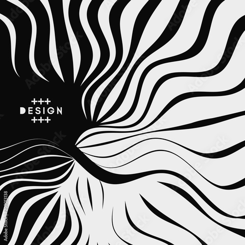 Pattern with optical illusion. Black and white background. Abstract vector illustration.