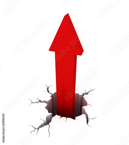 Red arrow getting out from a crack on the ground