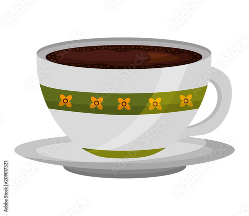 flowers decorative coffee cup ceramic on dish vector illustration