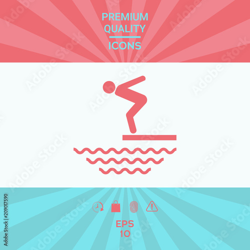 Swimmer on a springboard, Jumping into the water - icon