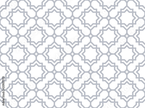 Abstract geometry pattern in Arabian style. Seamless vector background. White and blue graphic ornament. Simple lattice graphic design