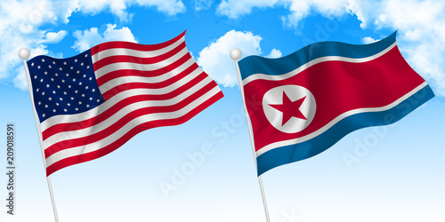 アメリカ　北朝鮮　 国旗　背景