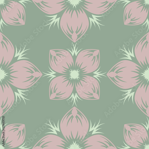 Olive green floral seamless pattern. Background with flower designs