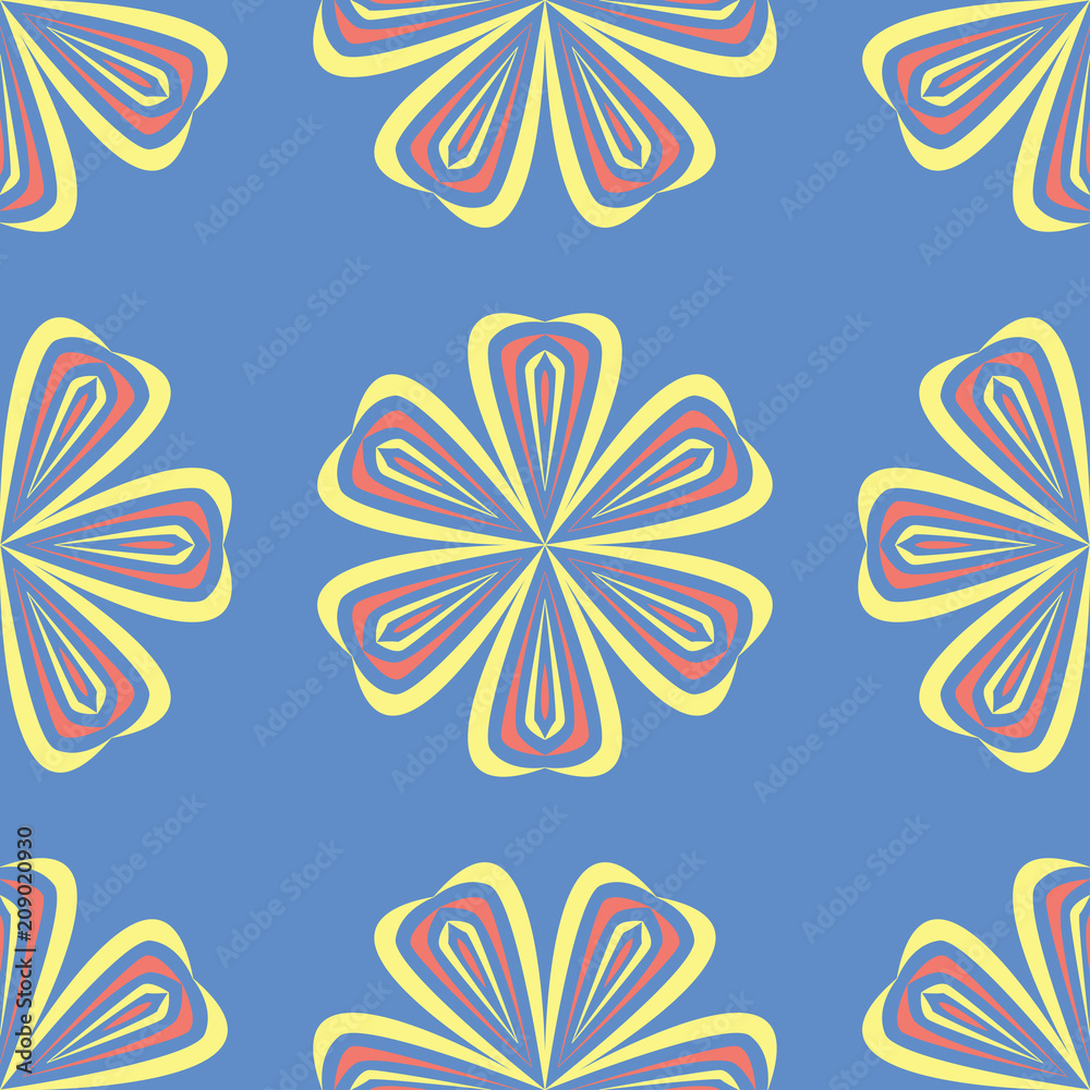 Floral blue seamless pattern. Bright background with colored flower elements