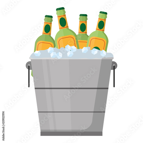 color liquor bottles inside bucket with ice cubes
