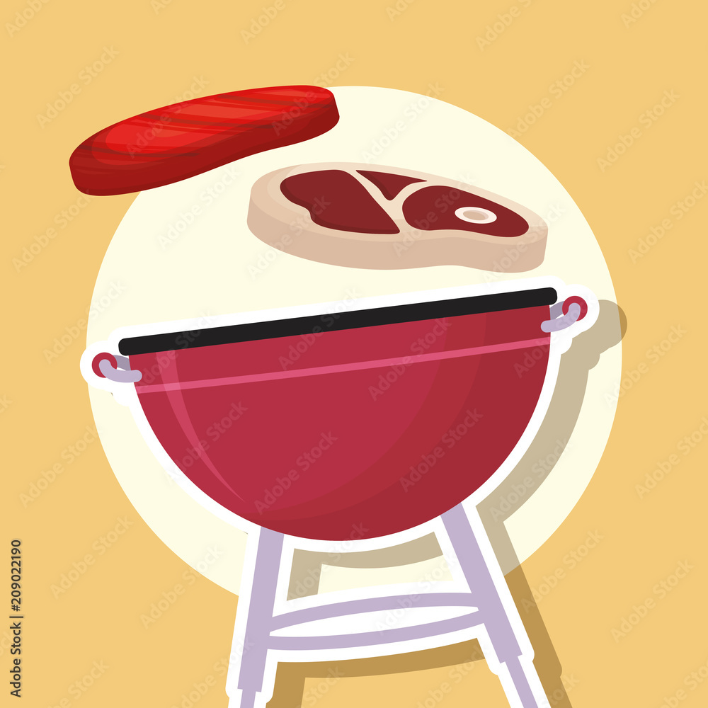 bbq grill with meat steaks over yellow background, colorful design. vector illustration bbq grill with meat steaks over yellow background, colorful design. vector illustration