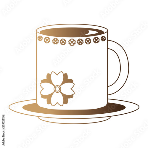 flowers decorative coffee cup ceramic on dish vector illustration neon design