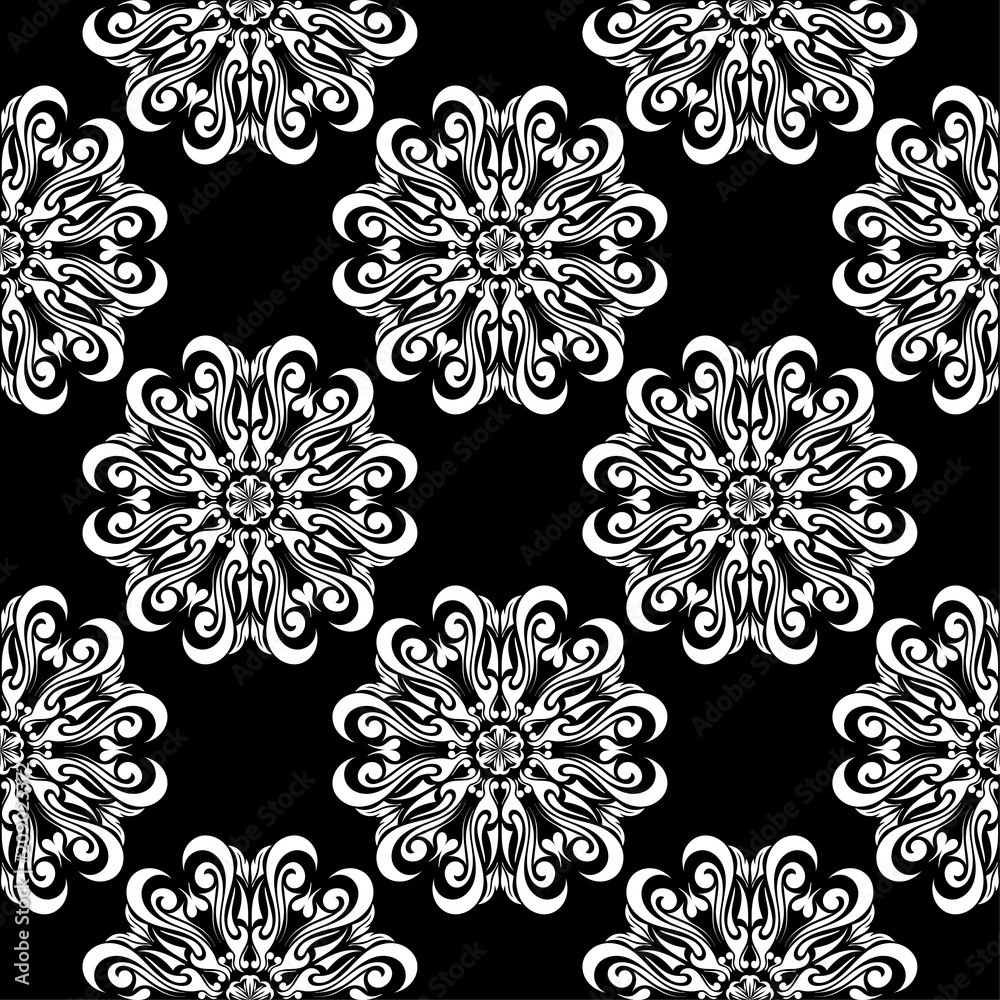 Black and white floral ornament. Seamless pattern Black and white floral ornament. Seamless pattern