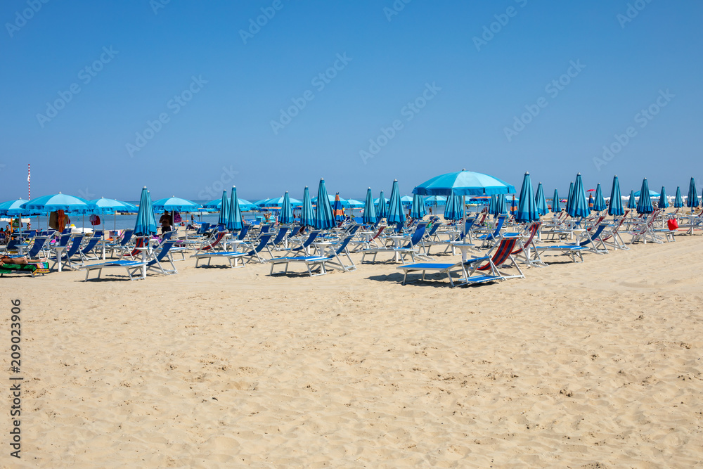  Beach of Roseto degli Abruzzi, Abruzzo, Italy. Roseto degli Abruzzi is also known as the 'Lido delle Rose' because of the great variety of roses and oleanders
