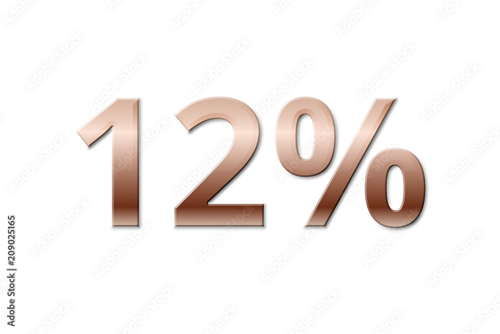 12 % - twelve copper-coloured percent on white background 12 % - twelve copper-coloured percent on white background