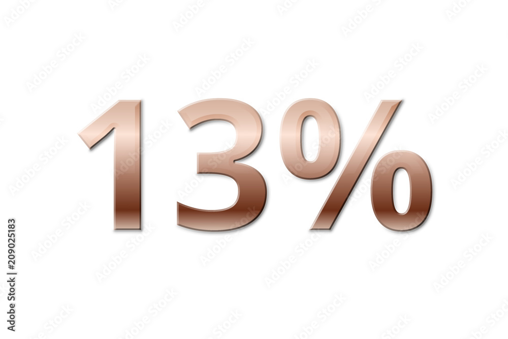 13 % - thirteen copper-coloured percent on white background 13 % - thirteen copper-coloured percent on white background