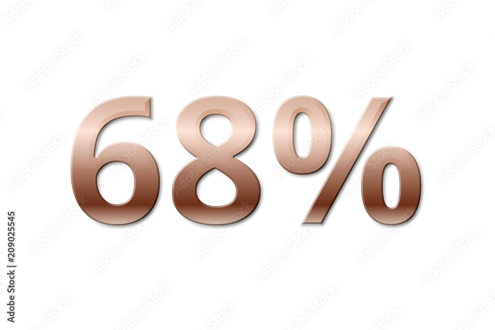 68 % - sixty-eight copper-coloured percent on white background 68 % - sixty-eight copper-coloured percent on white background