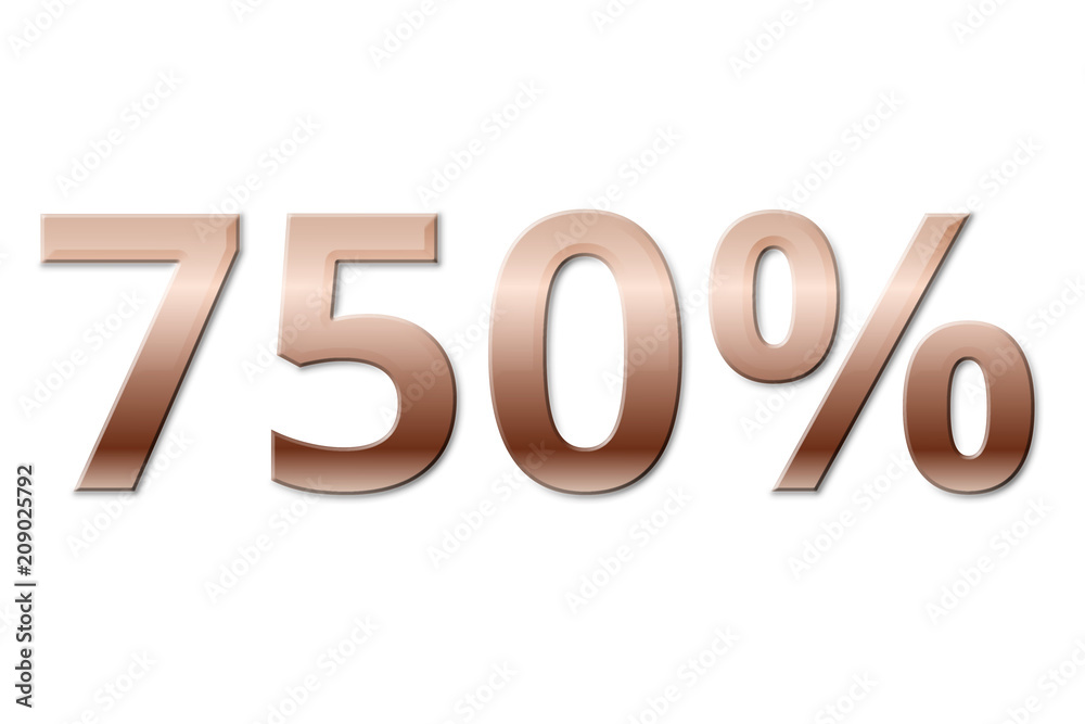 750 % - seven hundred and fifty copper-coloured percent on white background 750 % - seven hundred and fifty copper-coloured percent on white background