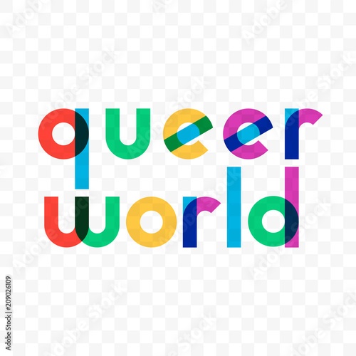 Queer world vector gay rainbow lettering