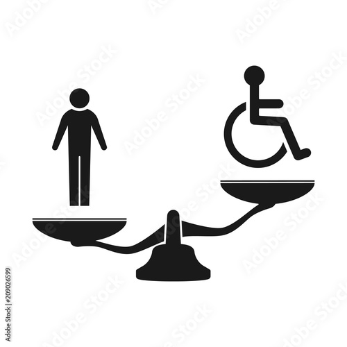 disabled and injustice. Scales icon.