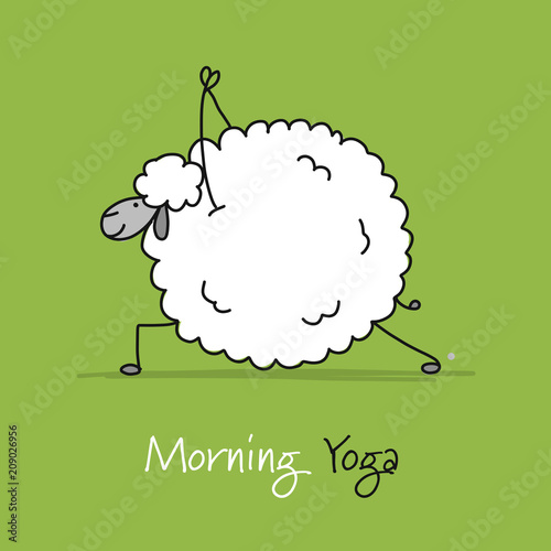 Funny sheep doing yoga, sketch for your design