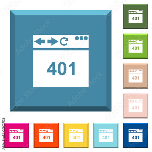 Browser 401 Unauthorized white icons on edged square buttons