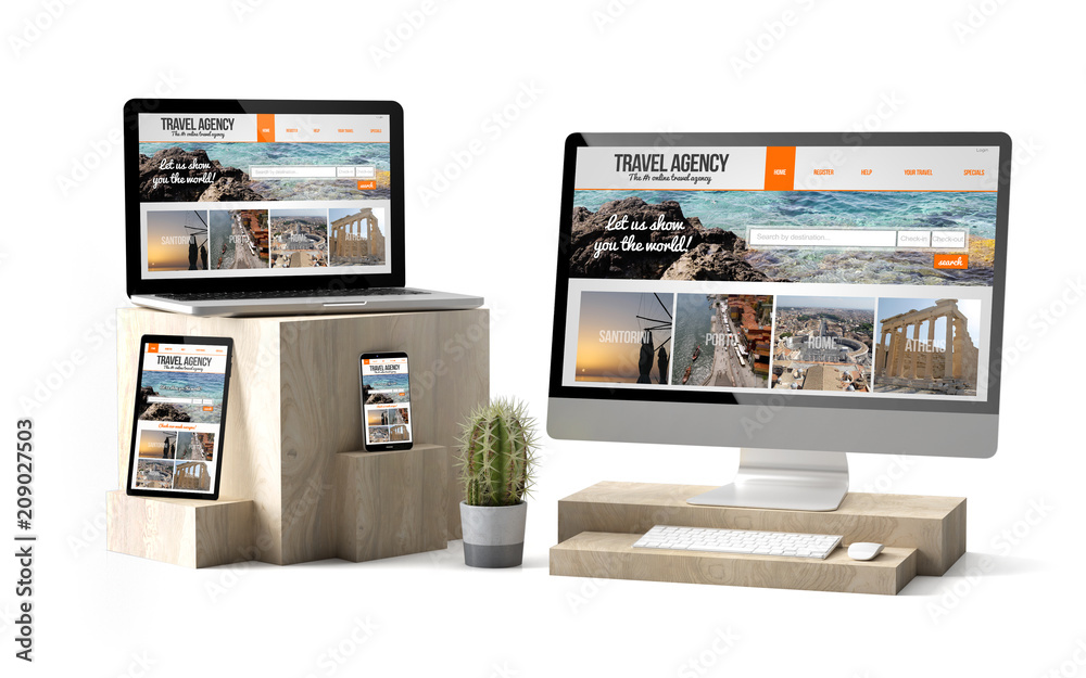 wooden cubes devices isolated travel agency online wooden cubes devices isolated travel agency online