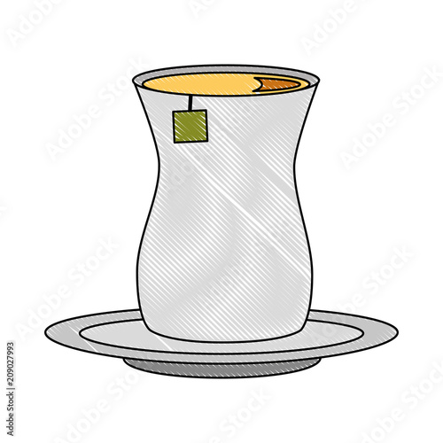 tea cup with teabag beverage on dish vector illustration drawing