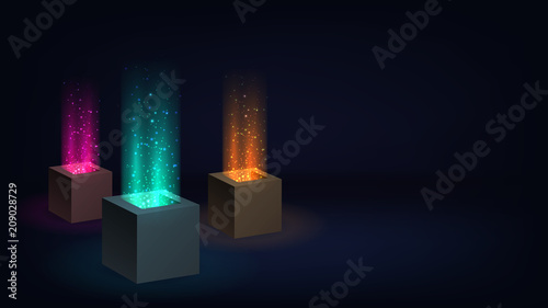 Dark wallpaper with cubes with a beam of light from a hole