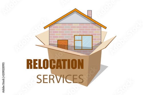 Relocation service. Moving concept. Cargo Truck is transporting. Delivery freight truck illustration. Transport company for relocation and moving. Vector graphics to design.