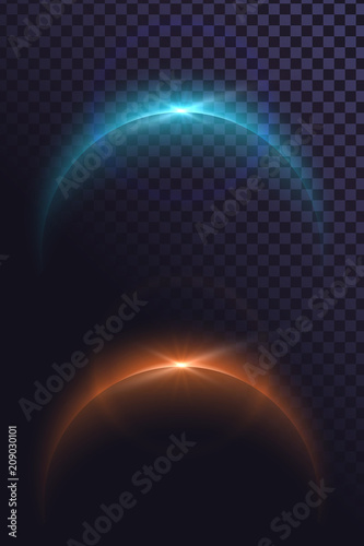 Glowing archs, glowing edge effect, eclipse, the edge of the planet and the rays of the sun